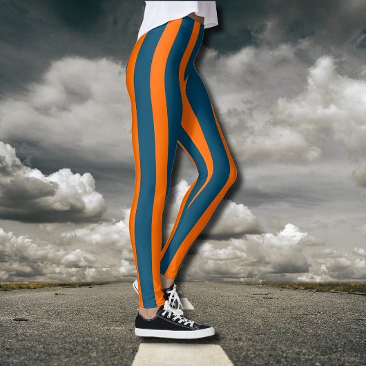 Neon Sunset Orange und Ocean Blue Cool Streifen Leggings