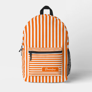 Neon Sunset Orange und White Vintag Strip Name Bedruckter Rucksack