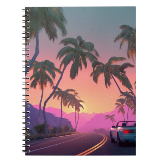 Neon Sunset Palm Drive Notebook Notizblock (Vorderseite)