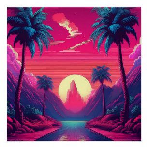 Neon Sunset Paradise - Retro 80er Tropical Vibes Poster