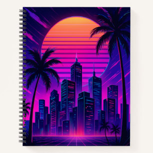 Neon Sunset Retro-Futuristic Citycape Notizblock