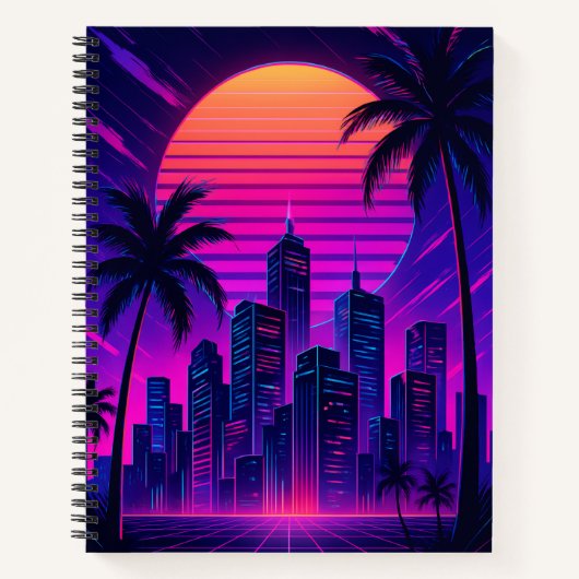Neon Sunset Retro-Futuristic Citycape Notizblock (Vorderseite)