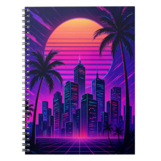 Neon Sunset Retro-Futuristic Citycape Notizblock