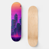 Neon Sunset Retro-Futuristic Citycape Skateboard (Vorderseite)