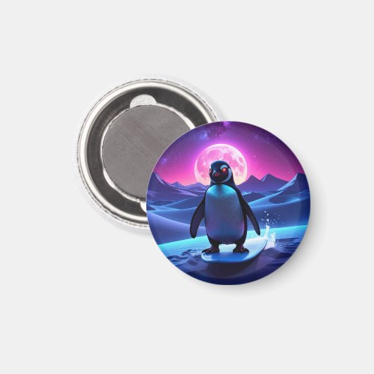 Neon Surf Penguin Magnet (Vorderseite/Rückseite)