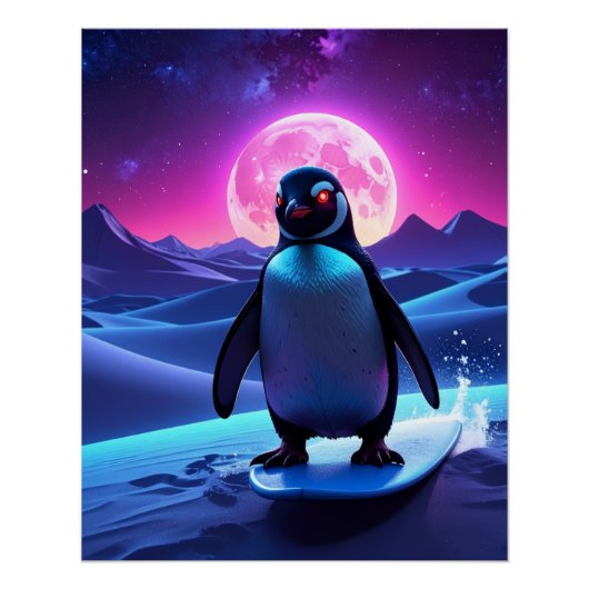 Neon Surf Penguin Poster (Vorderseite)