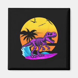 Neon Surfing T-Rex Skelett mit Vintage-Strand-Retr Magnet