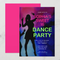 Neon Sweet 16 Birthday Dance Party Einladung