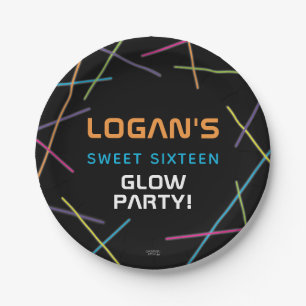 Neon Sweet 16 Geburtstag Glow Party Pappteller