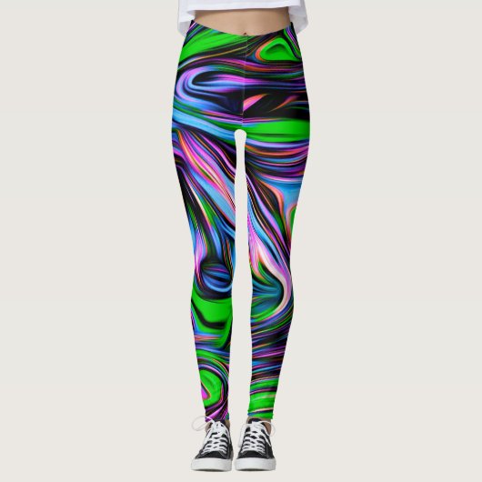 Neon Swirl Design Pattern Leggings (Vorderseite)