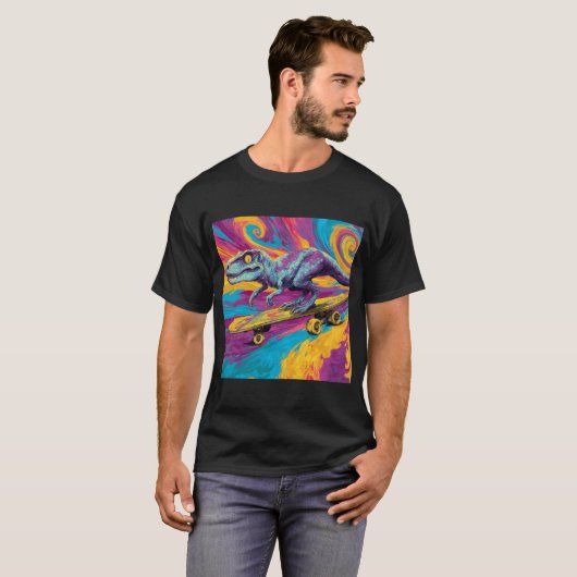 Neon Swirl Dino Skater T-Shirt (Vorne ganz)