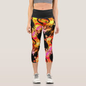 Neon Swirl Fire High Waist Capri Leggings (Vorderseite)