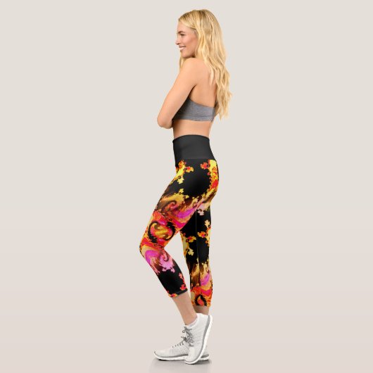 Neon Swirl Fire High Waist Capri Leggings (Links)