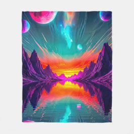 Neon-Synthwave-Alien-Planet-Retro-Gamer Fleecedecke