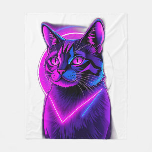 Neon Synthwave Cat Art Fleecedecke