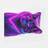 Neon Synthwave Cat Art Fleecedecke (Vorderseite (Horizontal))