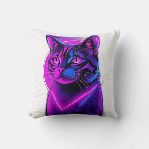Neon Synthwave Cat Art Kissen