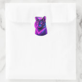 Neon Synthwave Cat Art Runder Aufkleber (Tasche)
