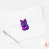 Neon Synthwave Cat Art Runder Aufkleber (Umschlag)