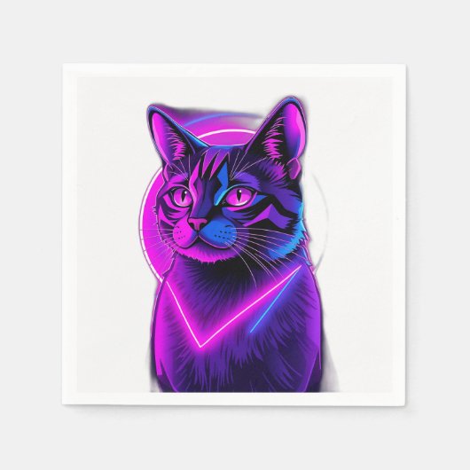 Neon Synthwave Cat Art Serviette (Vorderseite)