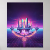 Neon Synthwave Cityscape Phoenix Art Print Poster (Vorne)