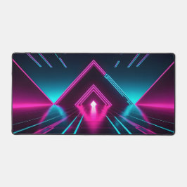 Neon Synthwave Glowing Pyramid Tunnel Gamer Schreibtischunterlage