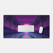 Neon Synthwave Grid Schreibtischunterlage - Retro  (Tastatur & Maus)