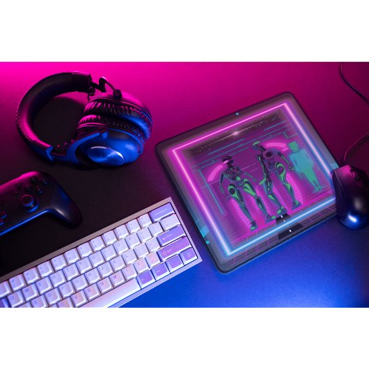 Neon Synthwave Humanoide Roboter Cyberpunk Mousepad