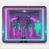 Neon Synthwave Humanoide Roboter Cyberpunk Mousepad (Vorne)