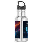 Neon Synthwave Space Galaxy Abstract Glowing Fluid Edelstahlflasche (Rückseite)