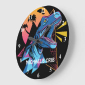 Neon T-Rex Dinosaur Graphics Teen Kids Cool Trendy Große Wanduhr (Winkel)