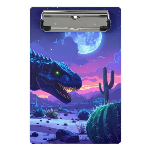 Neon T Rex Nachtlauf Mini Klemmbrett (Vorderseite)