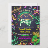 Neon Taco Mexican Adult Birthday Party Einladung (Vorderseite)