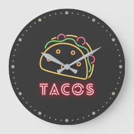 Neon Tacos Symbol & Text Große Wanduhr