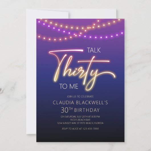Neon Talk 30 zu Me Birthday Party Einladung (Vorderseite)
