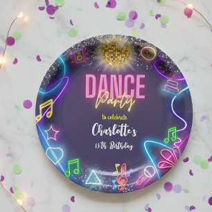 Neon-Tanzparty-Geburtstag Pappteller