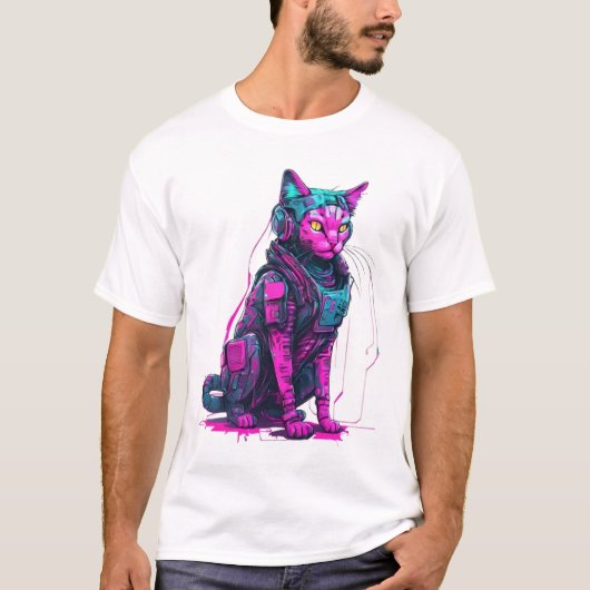 Neon Tech Cat T-Shirt (Vorderseite)