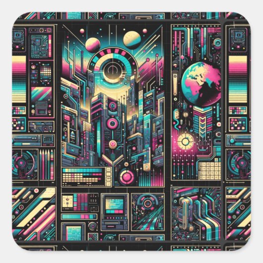Neon Tech Odyssey Quadratischer Aufkleber (Vorderseite)