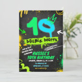 Neon Teenager Grafitti 10 double digit Birthday Einladung (Stehend Vorderseite)