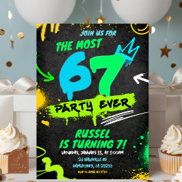 Neon Teenager Grafitti 67 Birthday Invitation Einladung