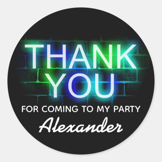 Neon Themed Geburtstagsparty Danke Stickers (Vorderseite)