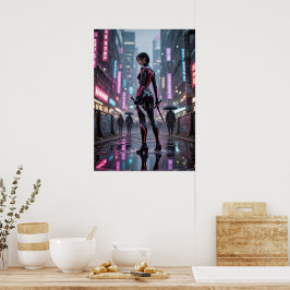 Neon Thorns - Cyberpunk Rose Assassin Poster