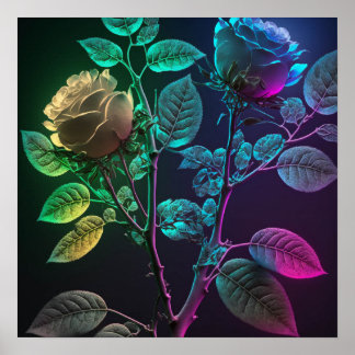 Neon Thorny Rose Poster
