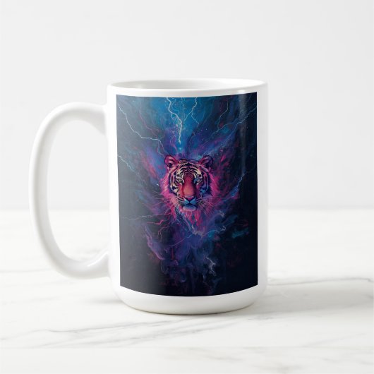 Neon Thunder Tiger Abstract Electric Glow Kaffeetasse (Links)