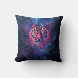 Neon Thunder Tiger Abstract Electric Glow Kissen