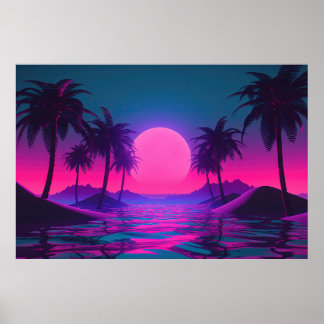 Neon Tides: Eine Vaporwave-Feier für Ozeane Poster