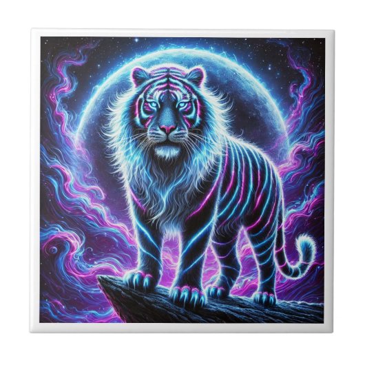Neon Tiger glühende Keramik Tile Design. Fliese (Vorderseite)