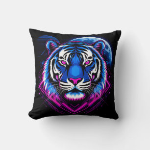 Neon Tiger Illustration mit geometrischen Formen Kissen