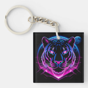 Neon-Tiger-Illustration mit geometrischen Formen Schlüsselanhänger