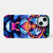 Neon Tiger und Dschungel-Blätter iPhone 15 Hülle (Rückseite (Horizontal))